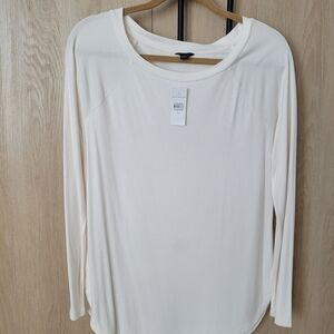 Ann Taylor Cream Long Sleeve Tunic Top